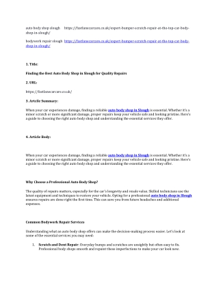 Finding the Best Auto Body Shop in Slough for Quality Repairs