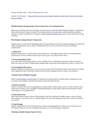 Reliable Bumper Damage Repair: How to Keep Your Car Looking Flawless