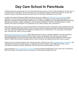 Day Care School In Panchkula