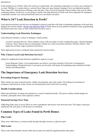 24/7 Leak Detection in Perth: Why It's Crucial for Emergency Situations
