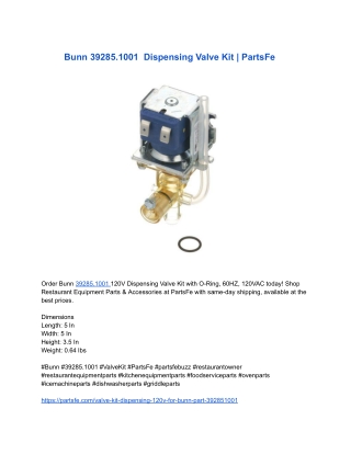 Bunn 39285.1001  Dispensing Valve Kit _ PartsFe