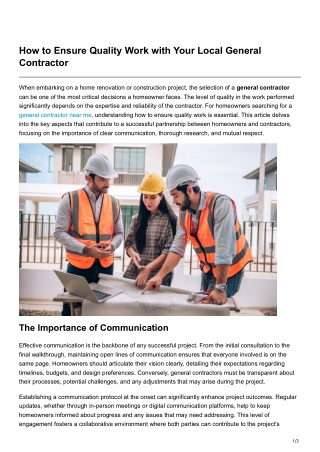 How to Ensure Quality Work with Your Local General Contractor