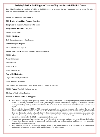 Studying MBBS in the Philippines Paves the Way to a Successful Medical Career