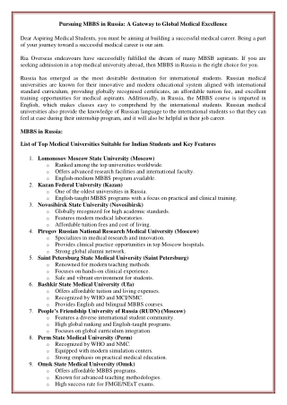 Pursuing MBBS in Russia: A Gateway to Global Medical Excellence