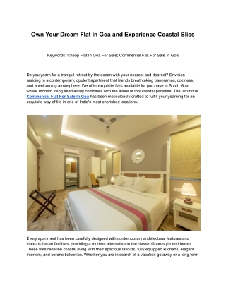 Own Your Dream Flat in Goa and Experience Coastal Bliss
