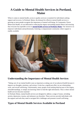 A Guide to Mental Health Services in Portland, Maine