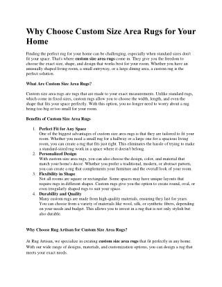 Why Choose Custom Size Area Rugs for Your Home