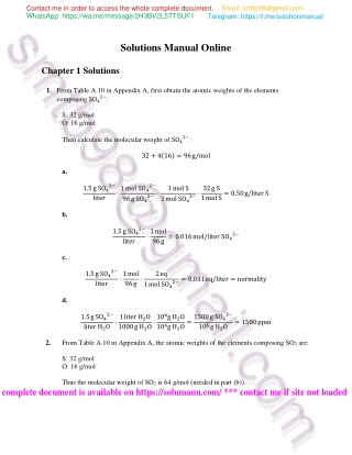 Solution Manual for Chemical Fate and Transport in the Environment 4th edition by Hemond & Fechner