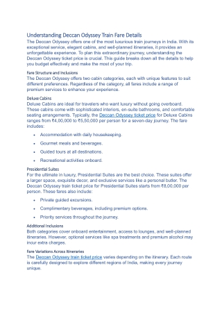 Understanding Deccan Odyssey Train Fare Details