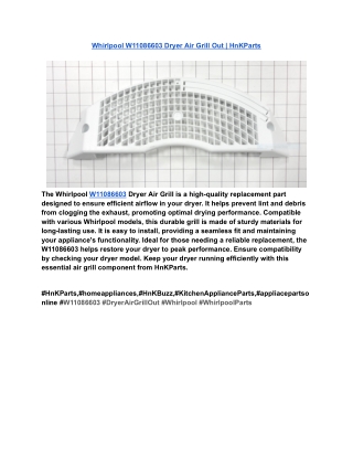 Whirlpool W11086603 Dryer Air Grill Out _ HnKParts