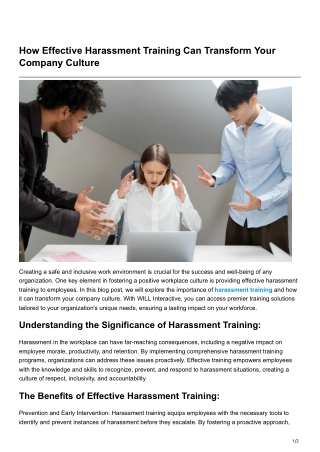 How Effective Harassment Training Can Transform Your Company Culture