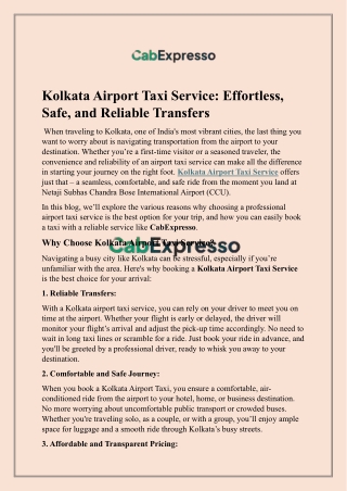 Kolkata Airport Taxi Service Effortless, Safe, and Reliable Transfers)