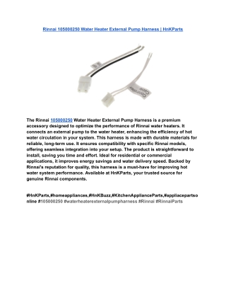 Rinnai 105000250 Water Heater External Pump Harness _ HnKParts