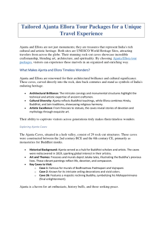 Tailored Ajanta Ellora Tour Packages for a Unique Travel Experience