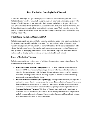 Best Radiation Oncologist In Chennai