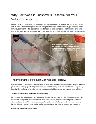 Best Car Wash in Lucknow: Top Services for a Pristine Ride