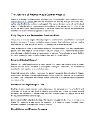 The Journey of Recovery at a Cancer Hospital