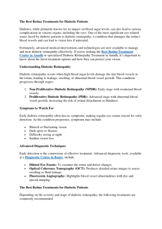 The Best Retina Treatments for Diabetic Patients