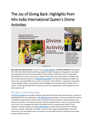 The Joy of Giving Back