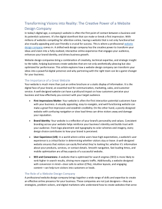 Transforming Visions into Reality: The Creative Power of a Website Design Compan