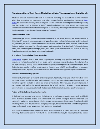 Transformation of Real Estate Marketing with AI Takeaways from Kevin Bratch