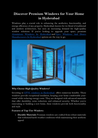 Discover Premium Windows for Your Home in Hyderabad