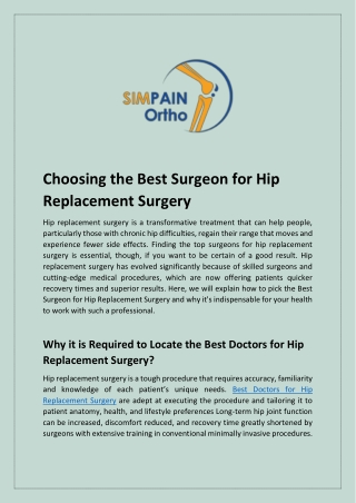 Choosing the Best Surgeon for Hip Replacement Surgery