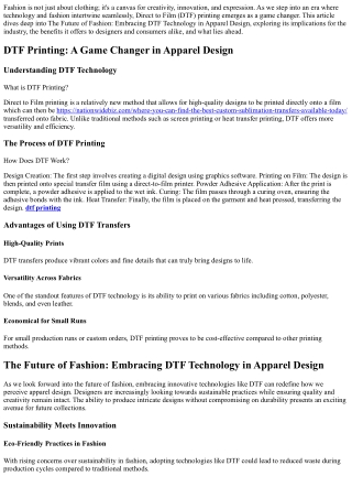 The Future of Fashion: Embracing DTF Technology in Apparel Design