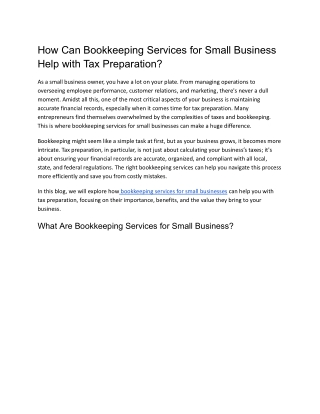 How Can Bookkeeping Services for Small Business Help with Tax Preparation_