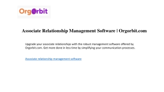 Associate Relationship Management Software  Orgorbit.com