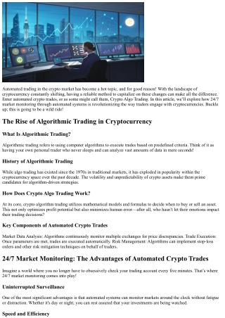 “24/7 Market Monitoring: The Advantages of Automated Crypto Trades”