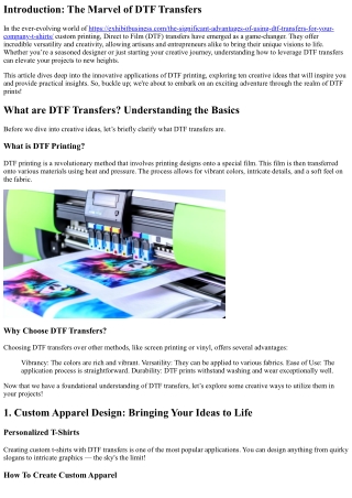 “10 Creative Ideas for Using DTF Transfers in Your Projects”