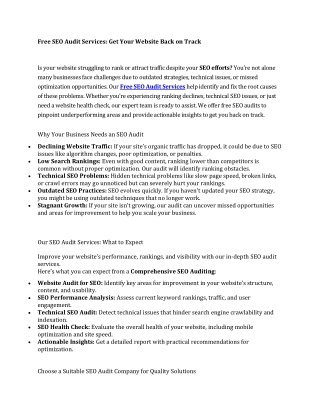 Free SEO Audit Services Get Your Website Back on Track