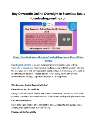 Buy Oxycontin Online Overnight In Seamless Deals - bundesdrugs-online