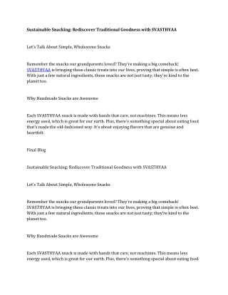 Sustainable Snacking Rediscover Traditional Goodness with SVASTHYAA