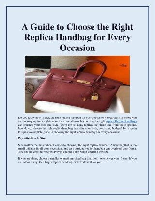 A Guide to Choose the Right Replica Handbag for Every Occasion
