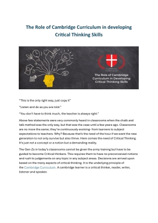 The Role of Cambridge Curriculum in developing Critical Thinking Skills