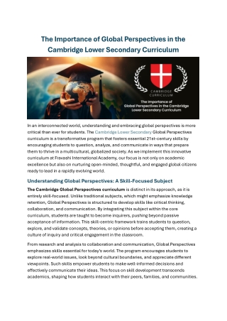 The Importance of Global Perspectives in the Cambridge Lower Secondary Curricul