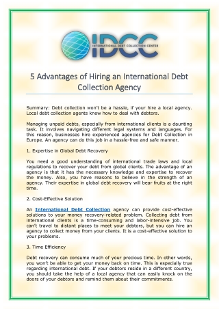 5 Advantages of Hiring an International Debt Collection Agency