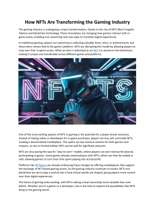 How NFTs Are Transforming the Gaming Industry