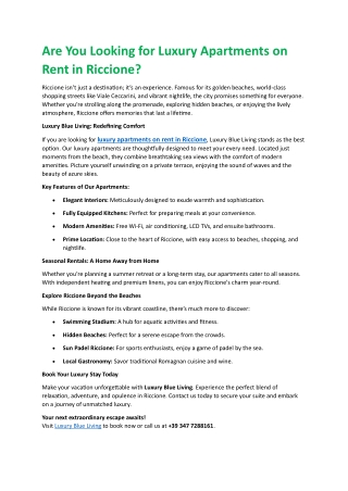 Luxury Apartments on Rent in Riccione