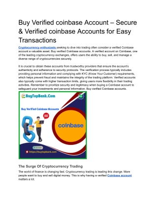 Buy Verified coinbase Account – Secure & Verified coinbase Accounts for Easy Transactions