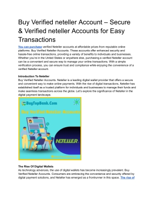 Buy Verified neteller Account – Secure & Verified neteller Accounts for Easy Transactions