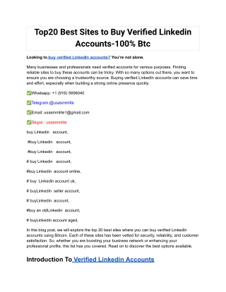 Top20 Best Sites to Buy Verified Linkedin Accounts-100% Btc