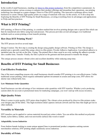 Exploring the Benefits of DTF Printing for Small Businesses