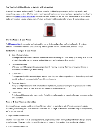 Find Your Perfect ID Card Printer in Australia with InteractCard