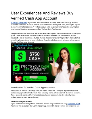 User Experiences And Reviews Buy Verified Cash App Account