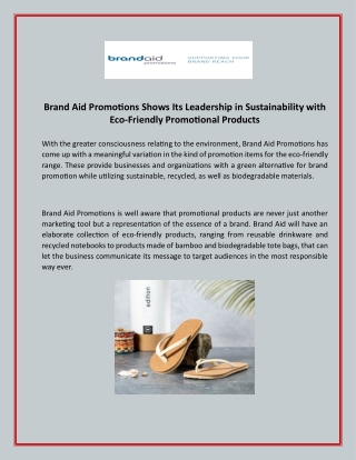 Brand Aid Promotions Shows Its Leadership in Sustainability with Eco-Friendly Promotional Products