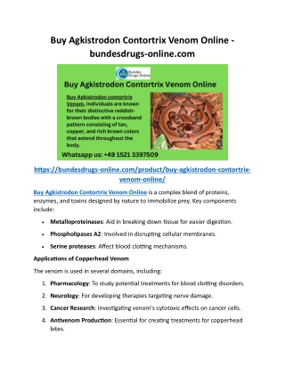 Buy Agkistrodon Contortrix Venom Online - bundesdrugs-online