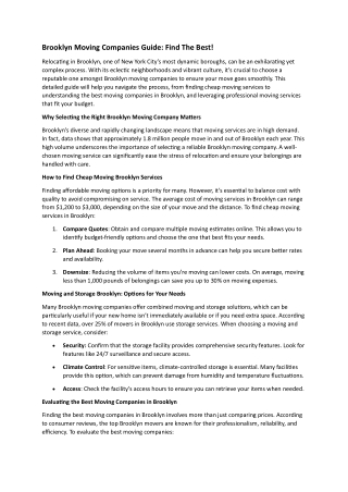 Brooklyn Moving Companies Guide